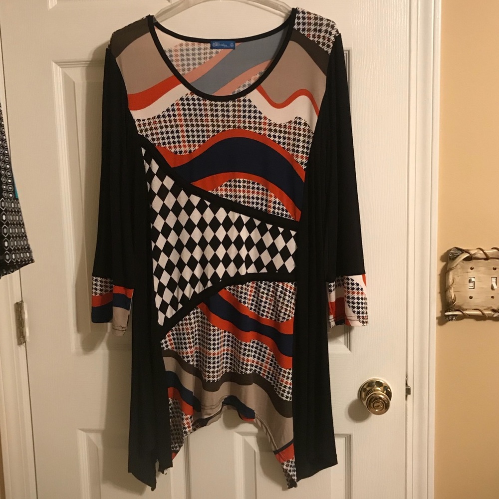 Black Multi Print Shark Bite Top